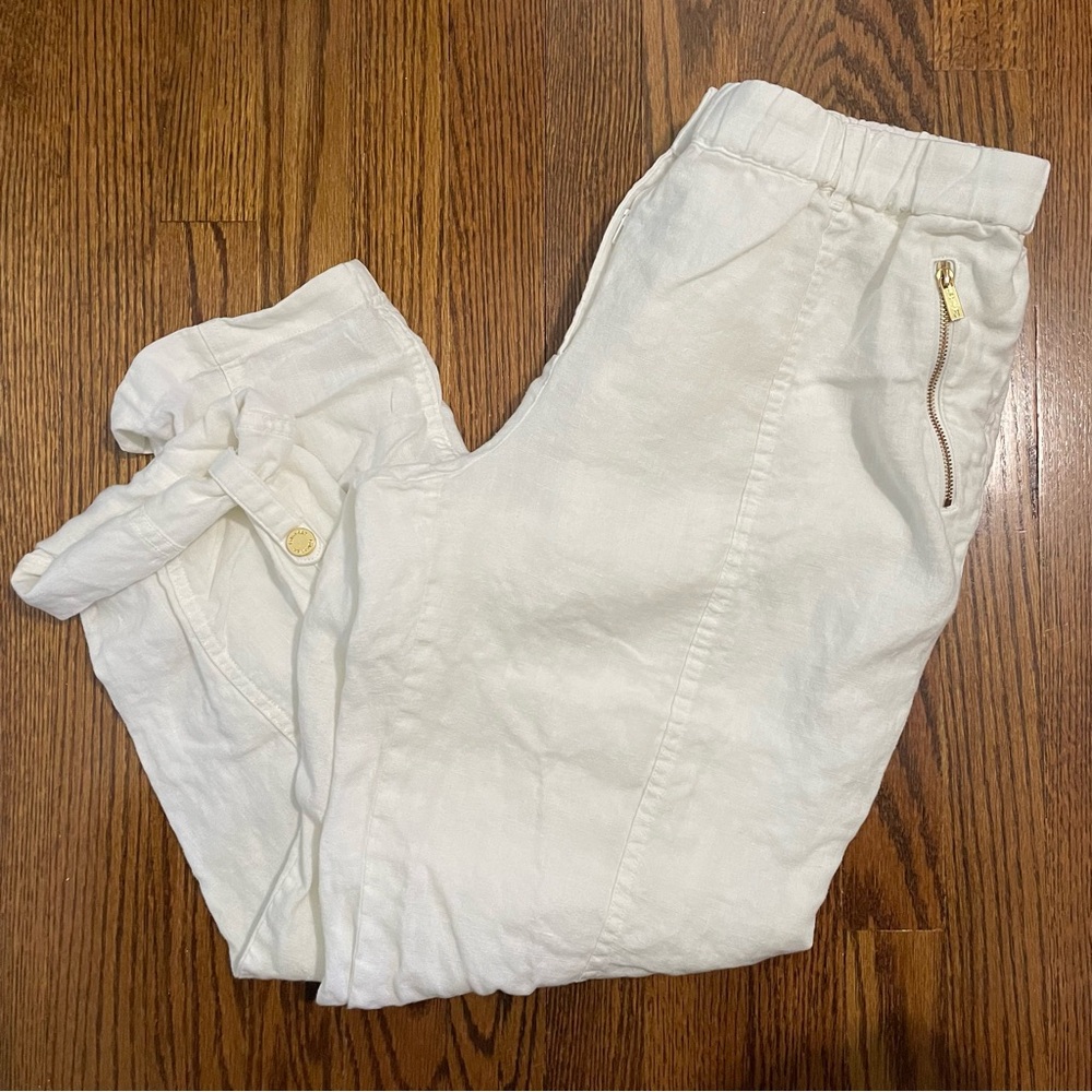 Calvin Klein Cream Wide Leg Pants with Gold Accents